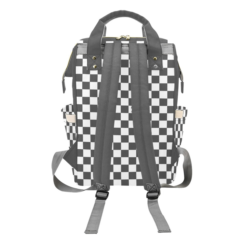 Gray White Checkerboard Multi-Function Backpack