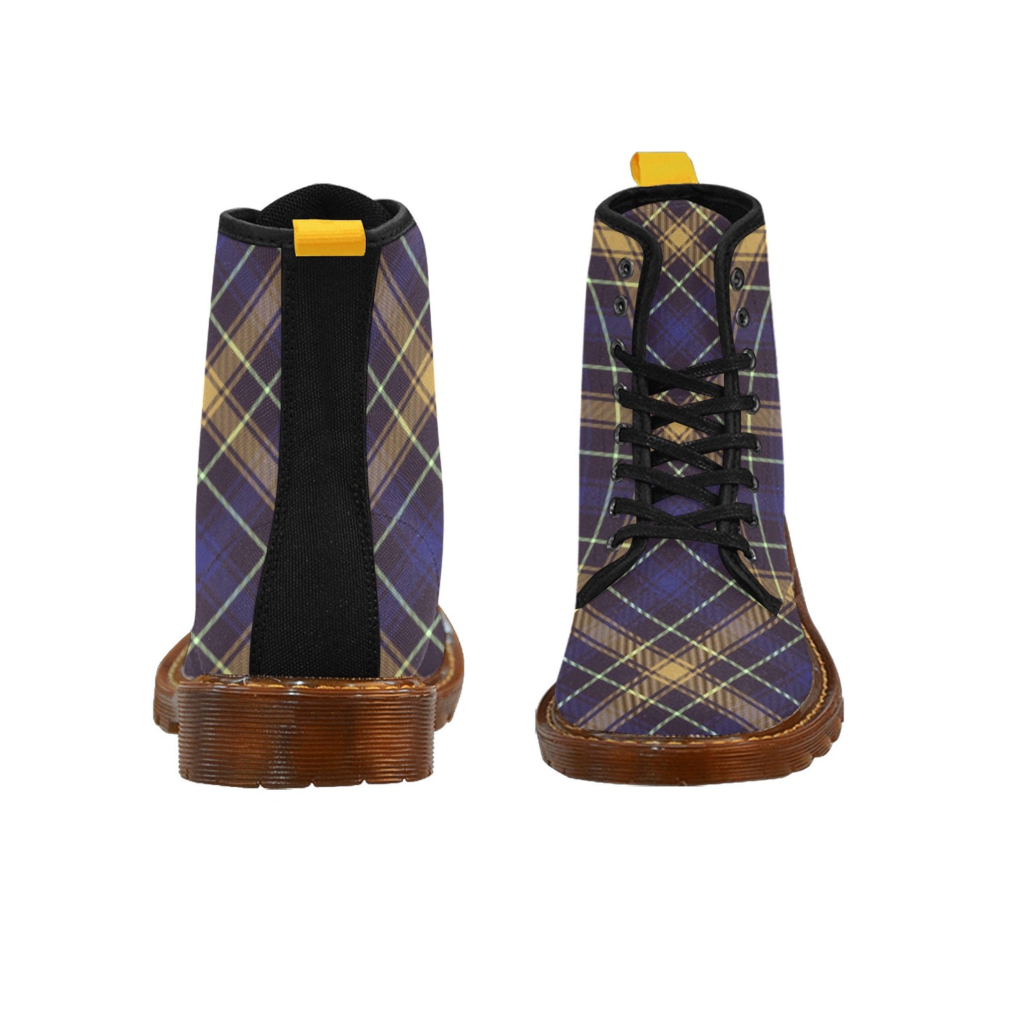 Dark Blue Plaid Women's Lace Up Canvas Boots
