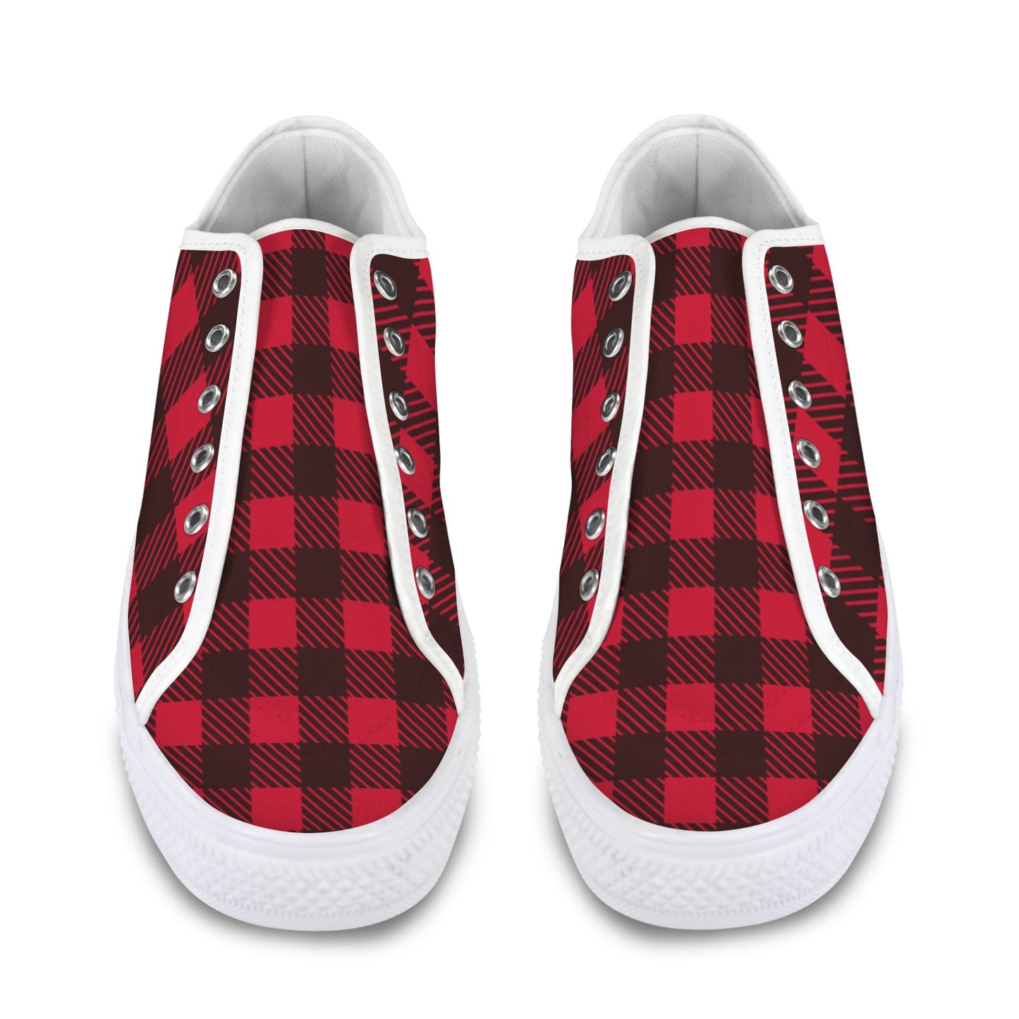 Red and Black Checkerboard Lumberjack Low Top Women's Shoes