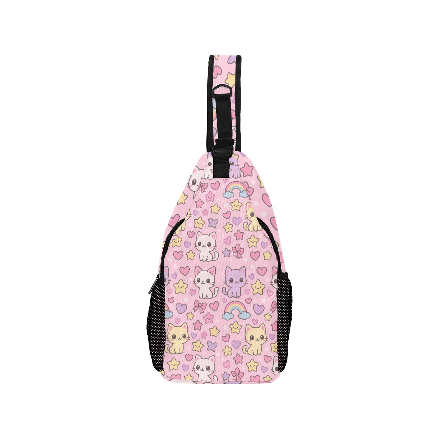 Cute Kawaii Pink Cat Rainbow Men's Casual Chest Bag