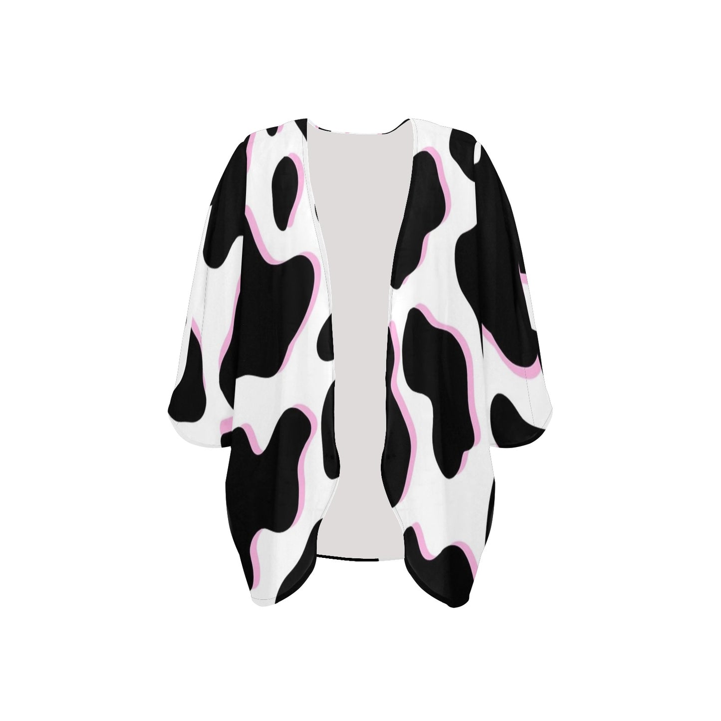Playful Black and Pink Cow Pattern Women's Kimono Chiffon Cover Up
