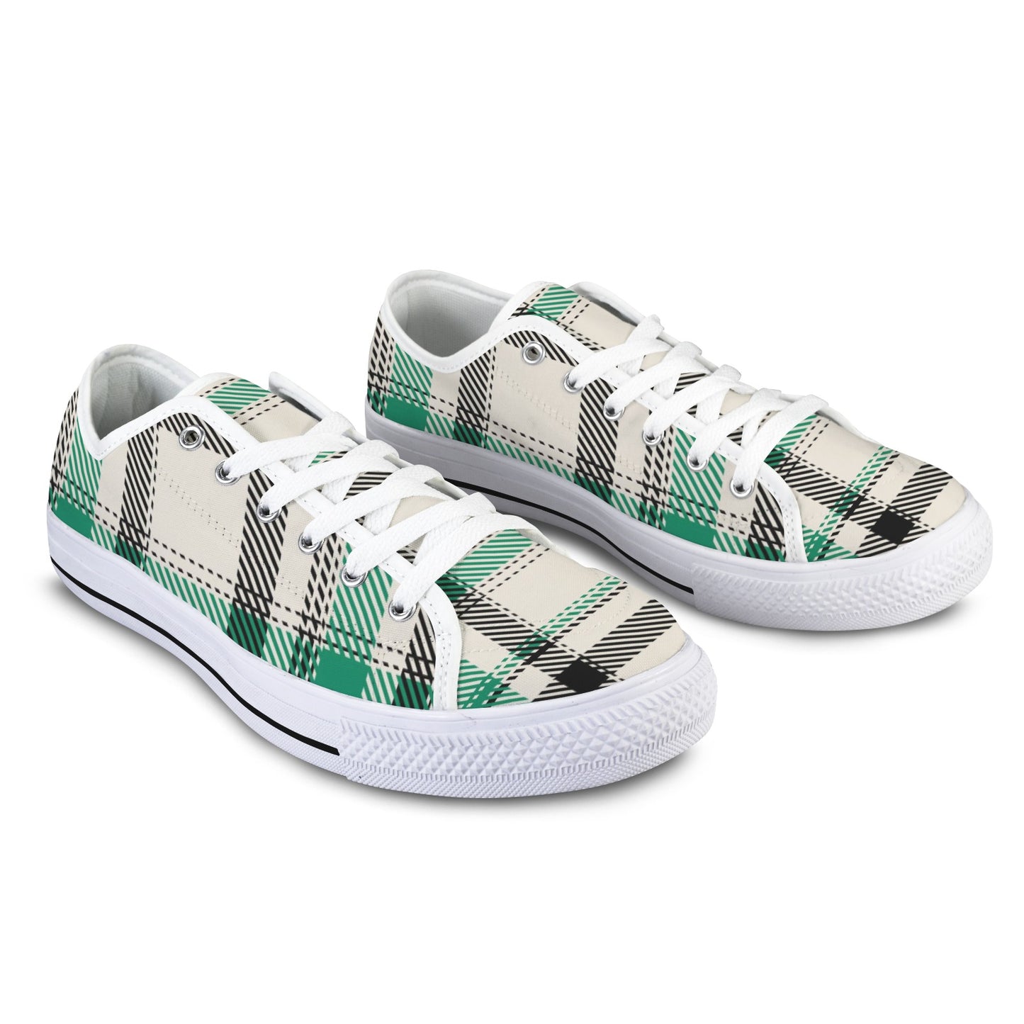 Green Plaid Low Top Women's Shoes