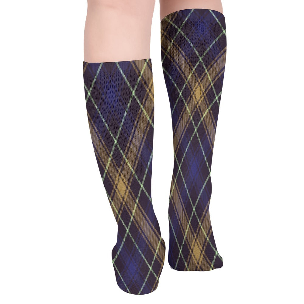 Navy Blue Plaid Breathable Socks