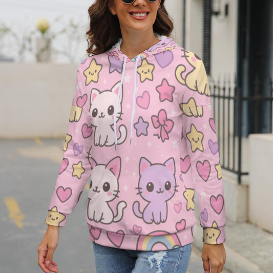 Harajuku Kawaii Cat Rainbow Dropped Sleeve Hoodie