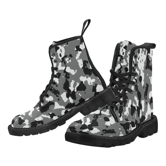 Black and White Camo Women's Lace Up Canvas Boots