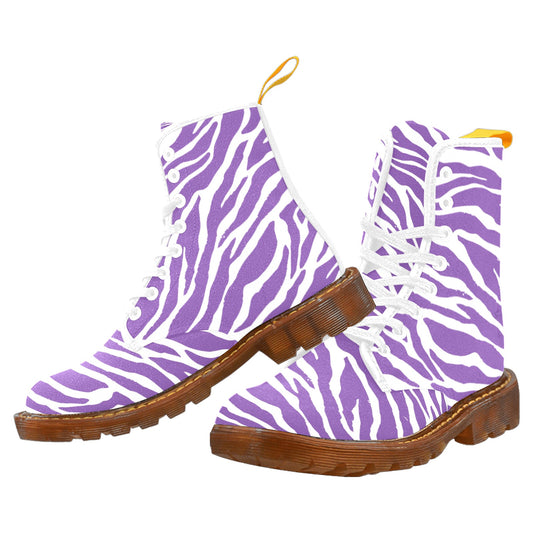 Purple Zebra Pattern Women's Lace Up Canvas Boots