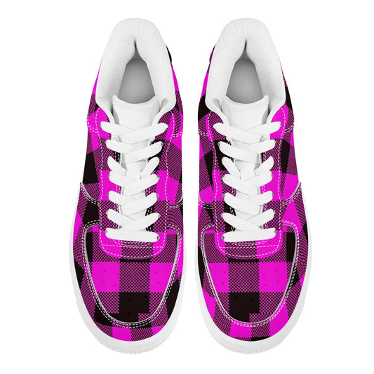 Hot Pink and Black Plaid Low Top Unisex Sneaker
