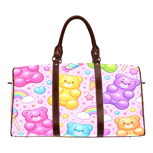 Harajuku Gummy Bear Pattern Travel Bag Brown (Small)
