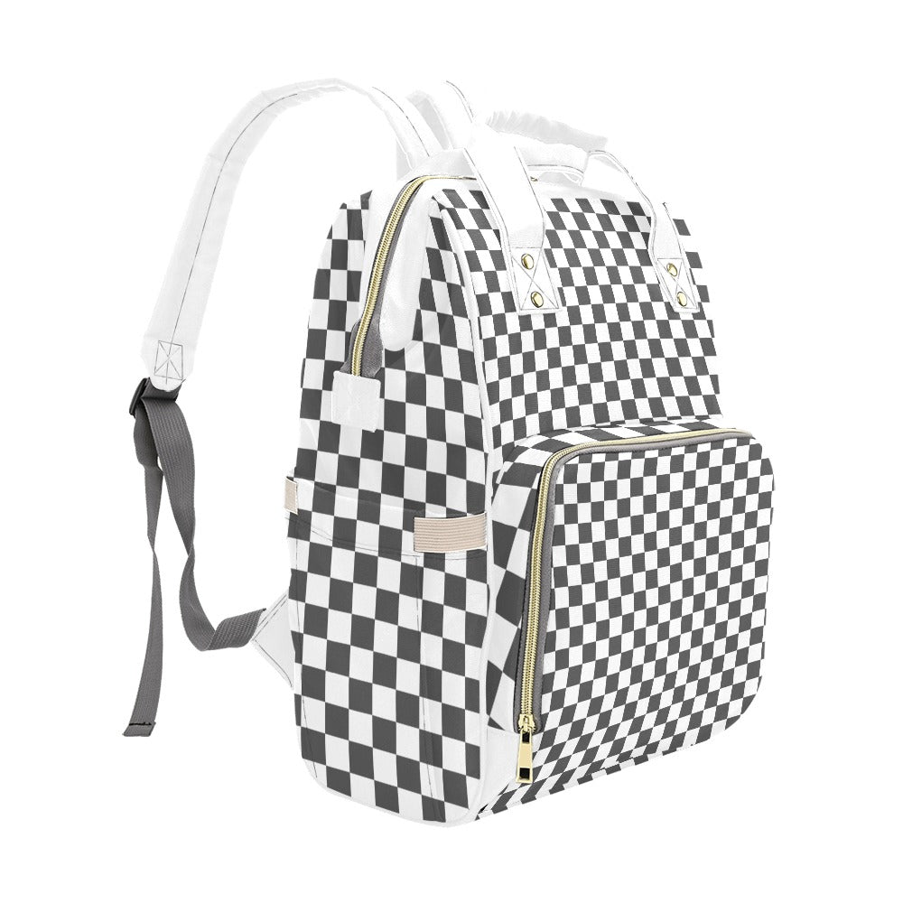 Gray White Checkerboard Multi-Function Backpack