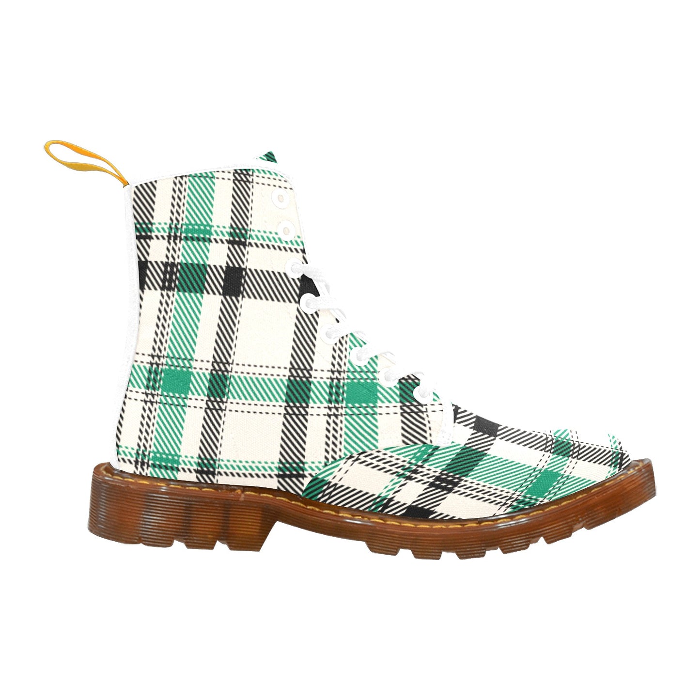 White Green Black Plaid Women's Lace Up Canvas Boots