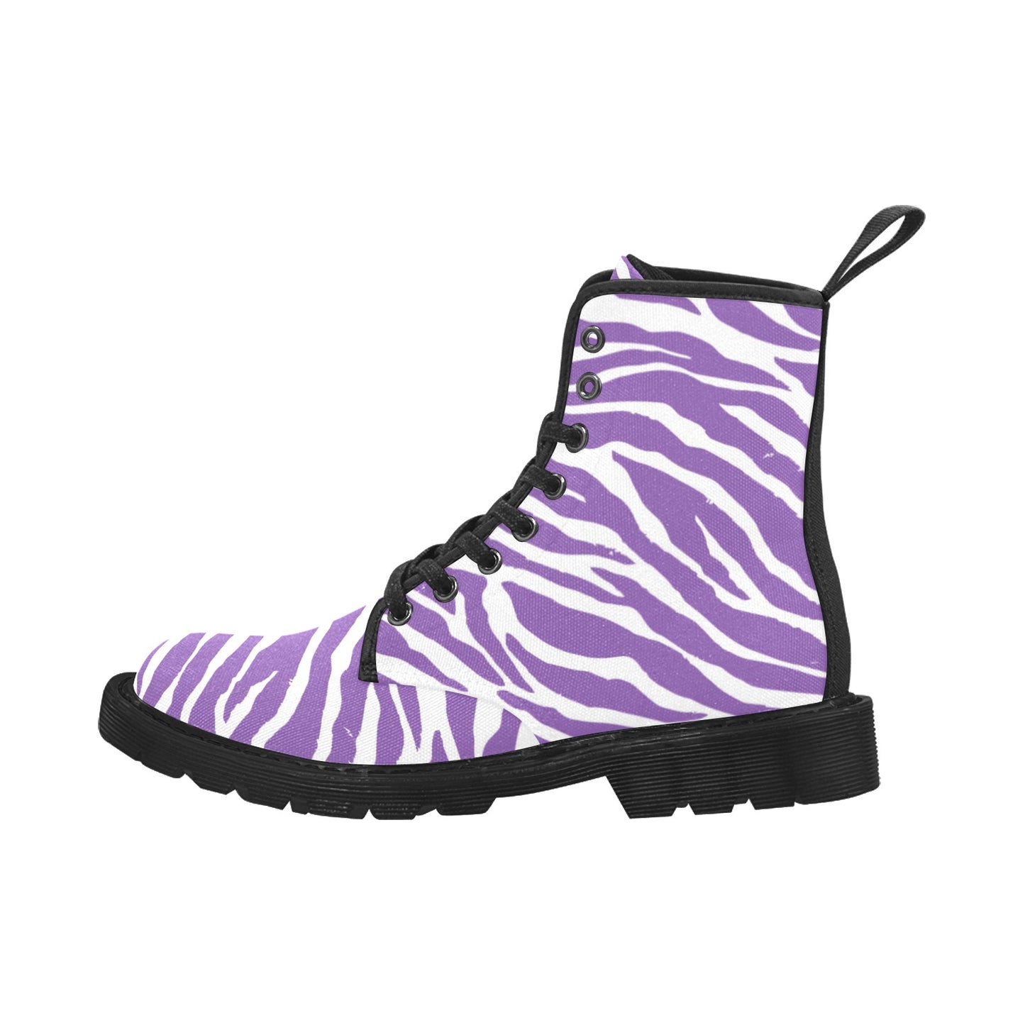 Purple Zebra Stripe Women's Lace Up Canvas Boots