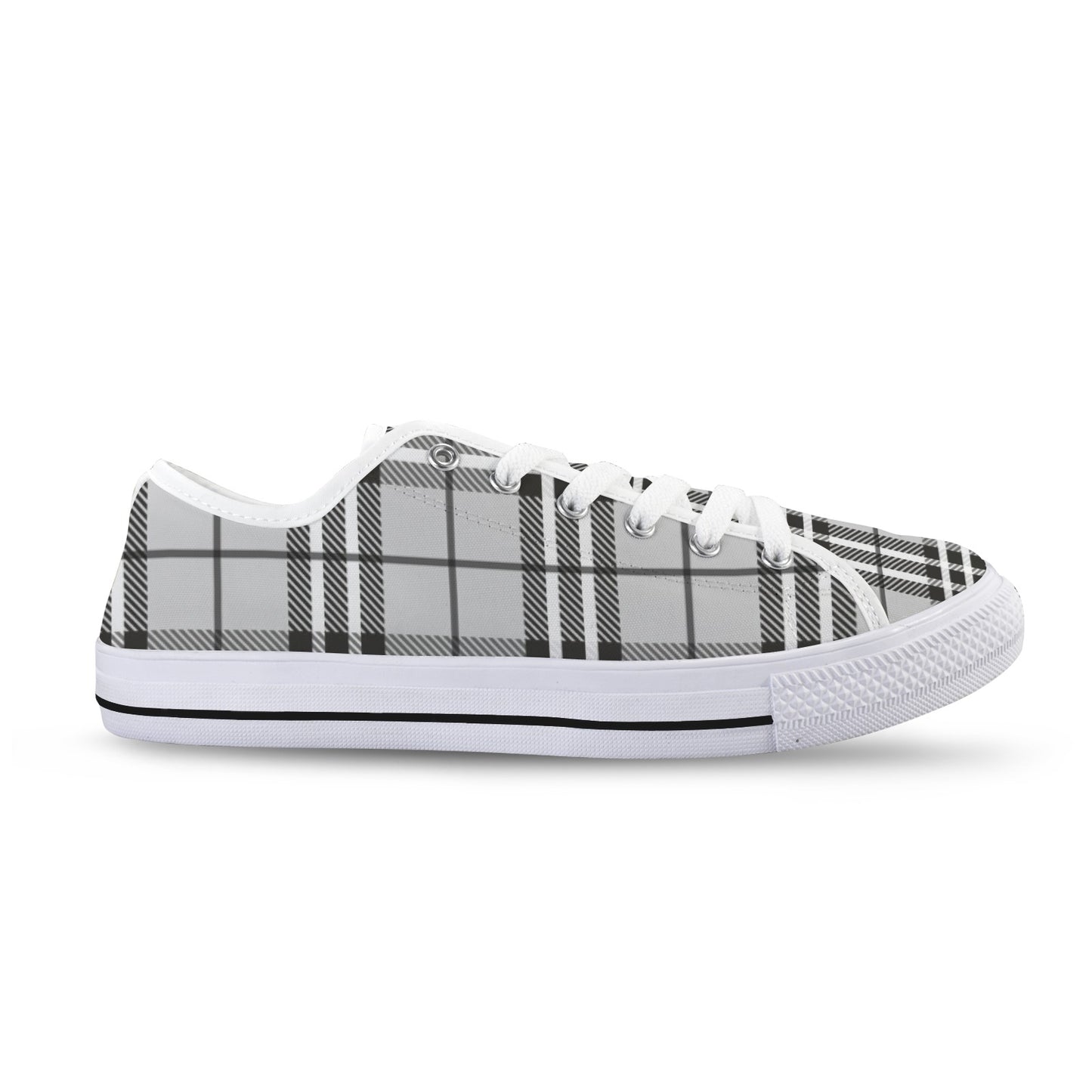Black and White Plaid Low Top Women's Shoes