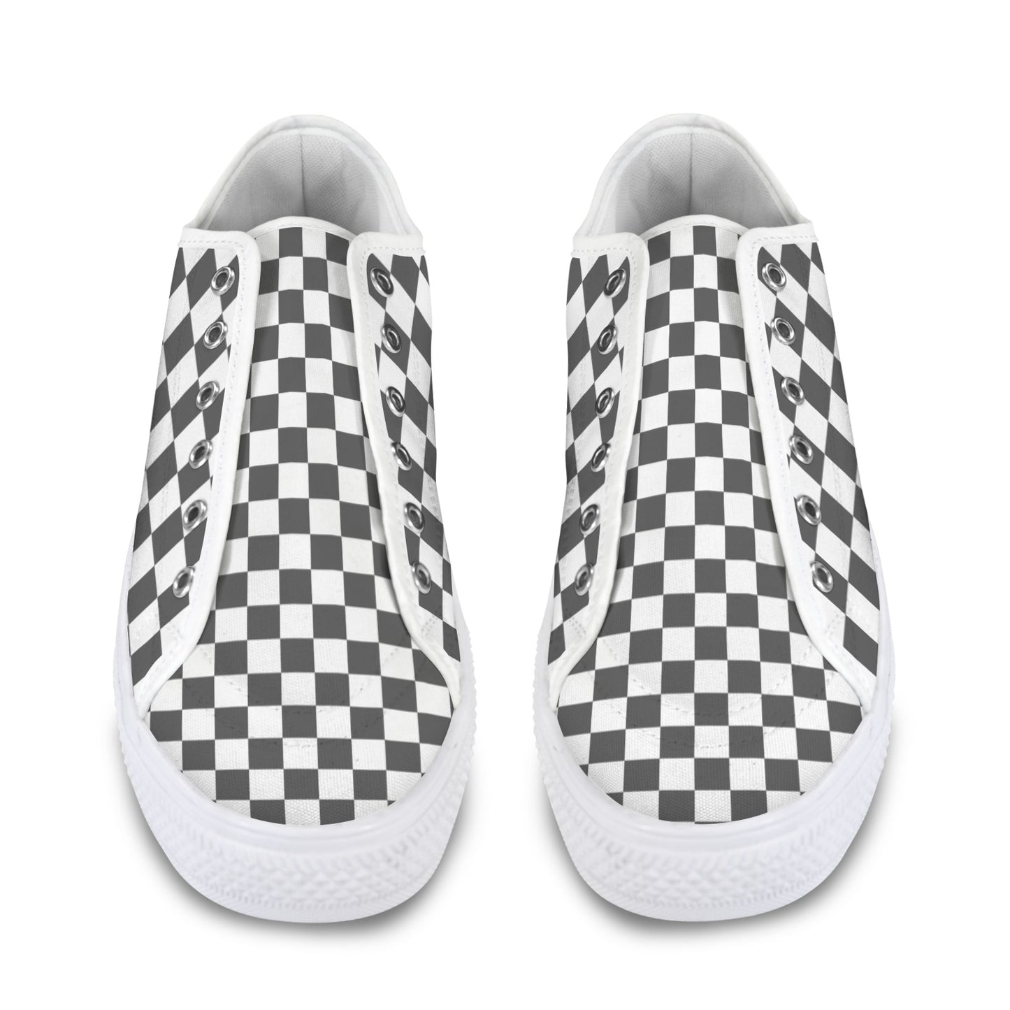 Dark Gray and White Checkerboard Low Top Women's Shoes