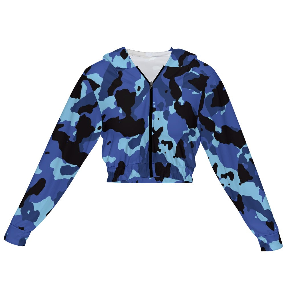 Blue Camo Women's Chiffon Cropped Jacket