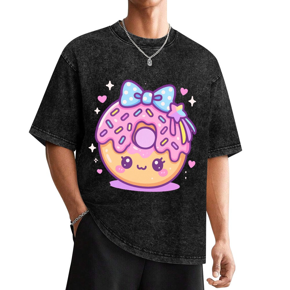 Kawaii Donut Hot Vintage Wash Off Shoulder T-Shirt