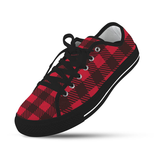 Red and Black Checkerboard Lumberjack Low Top Women's Shoes