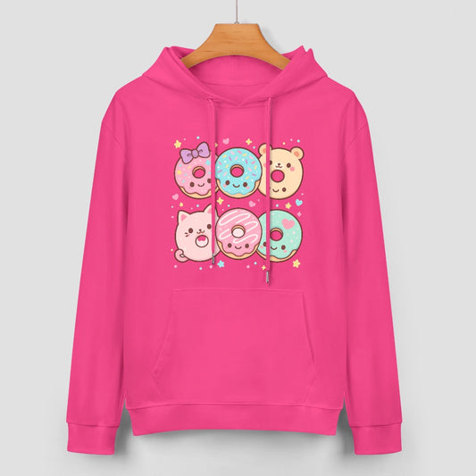 Kawaii Donuts Half Dozen Pure Cotton Hoodie - Hot Pink