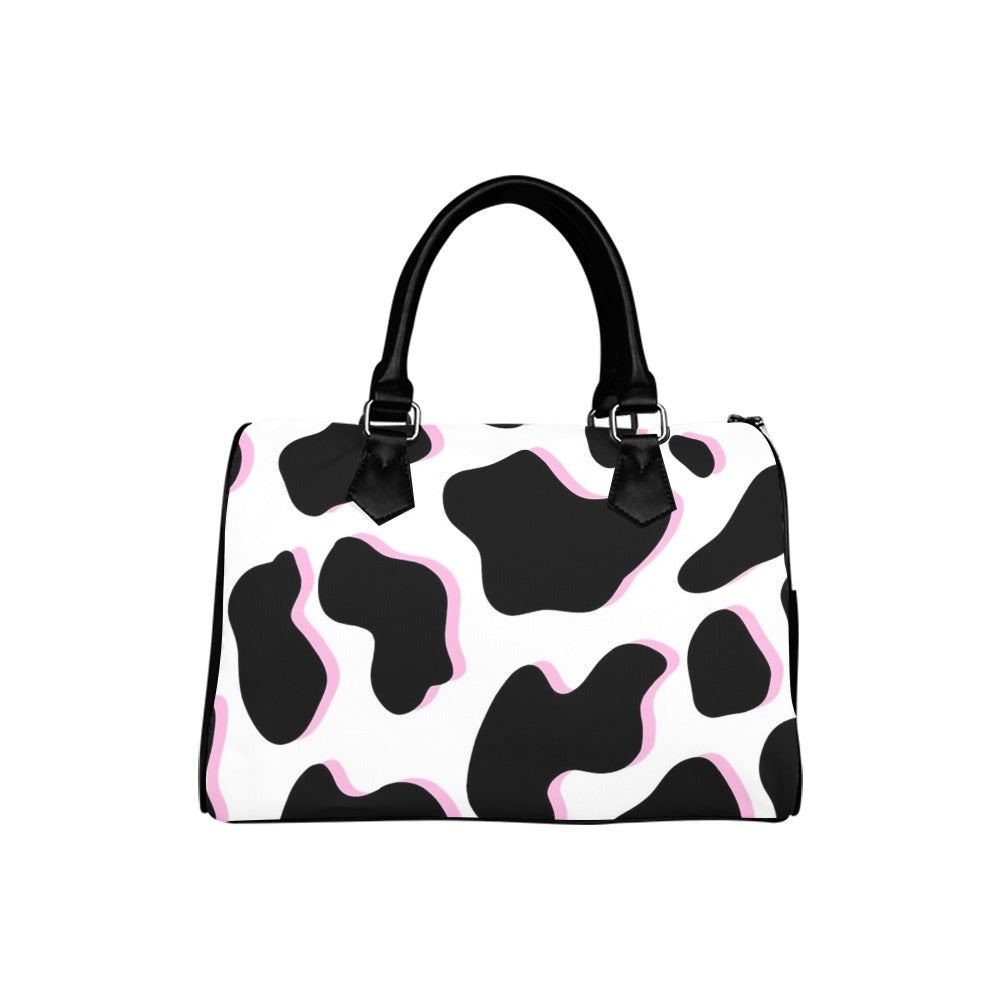 Pink Cow Pattern Barrel Type Handbag