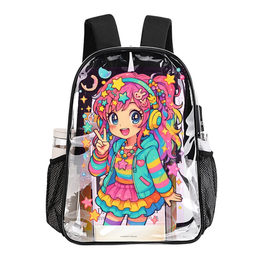 Harajuku Kawaii Anime Girl Transparent Backpack 17 Inch