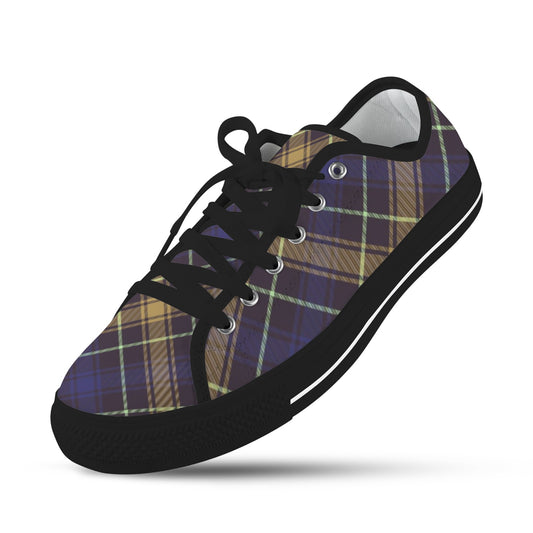 Dark Blue Plaid Low Top Women's Shoes