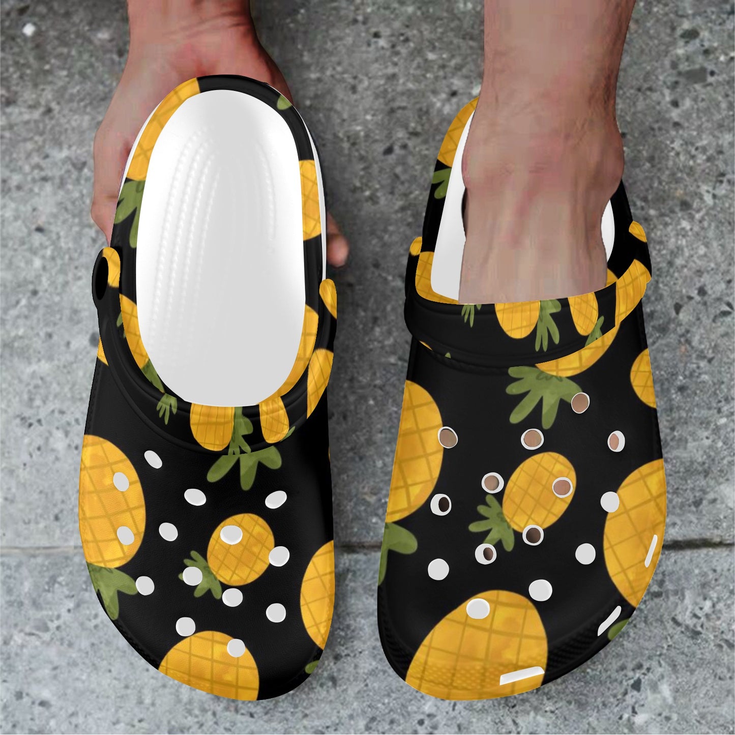 Black Pineapple Print Adults Clogs
