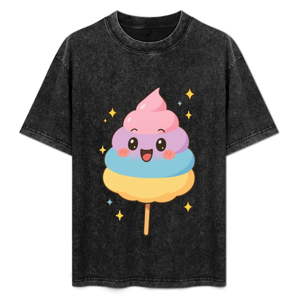Kawaii Cotton Candy Hot Vintage Wash Off Shoulder T-Shirt