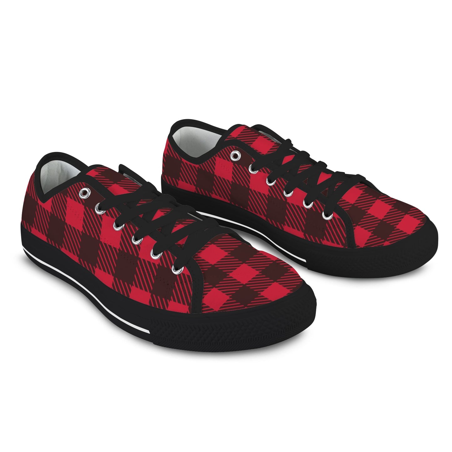 Red and Black Checkerboard Lumberjack Low Top Women's Shoes