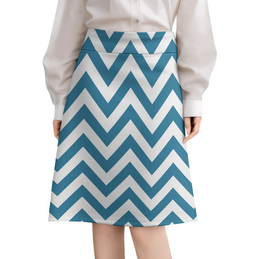 Blue White Zig Zag Zipper Skirt
