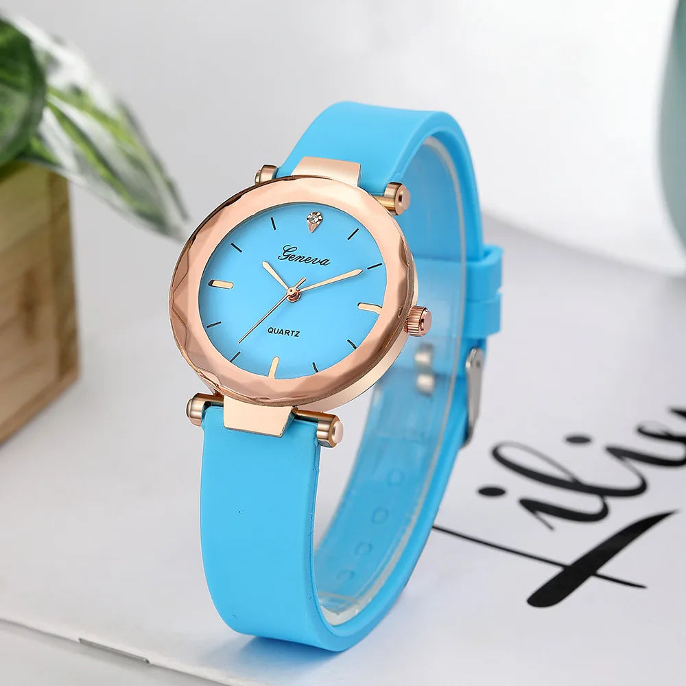 Harajuku Style Women's Round Glass Silicone Strap Watch