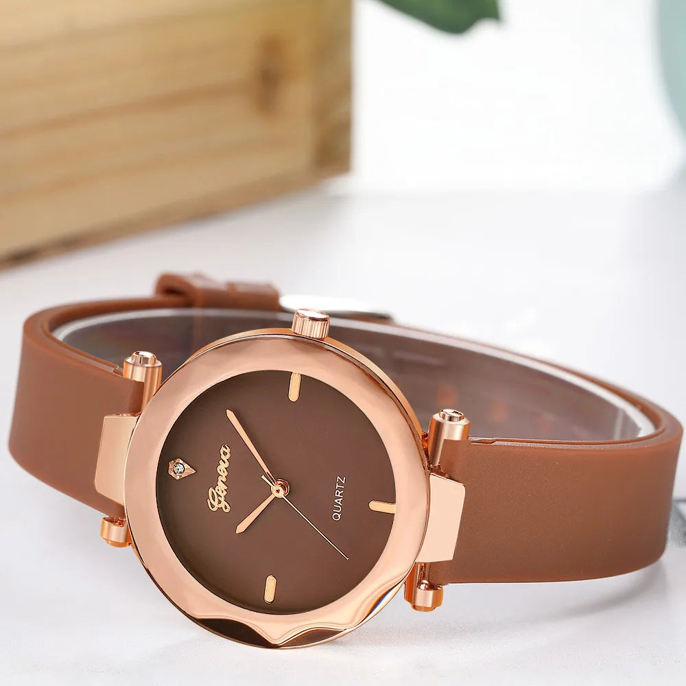 Harajuku Style Women's Round Glass Silicone Strap Watch