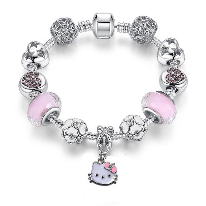 925 Silver Kitty Cat Charm Bracelet for Harajuku Style