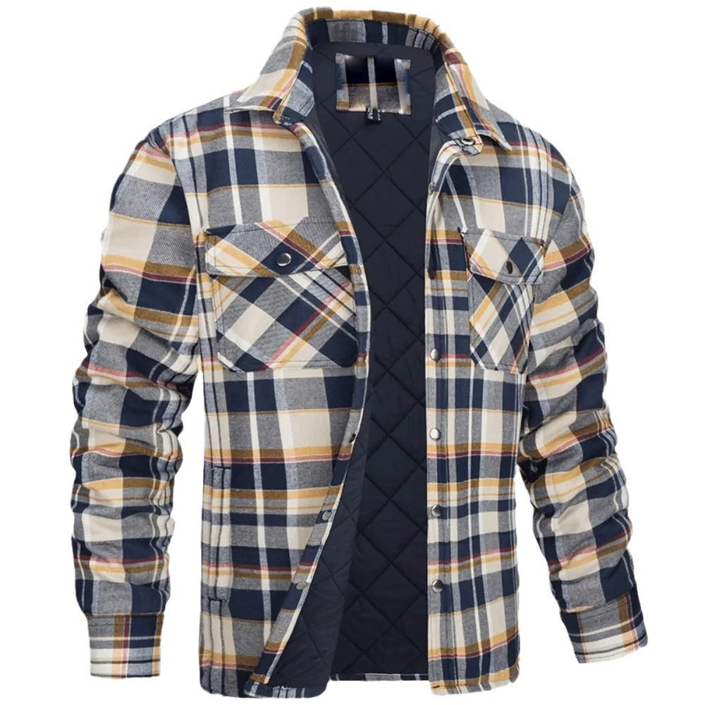 Thickened Plaid Long Sleeve Lapel Shirt Jacket for Men