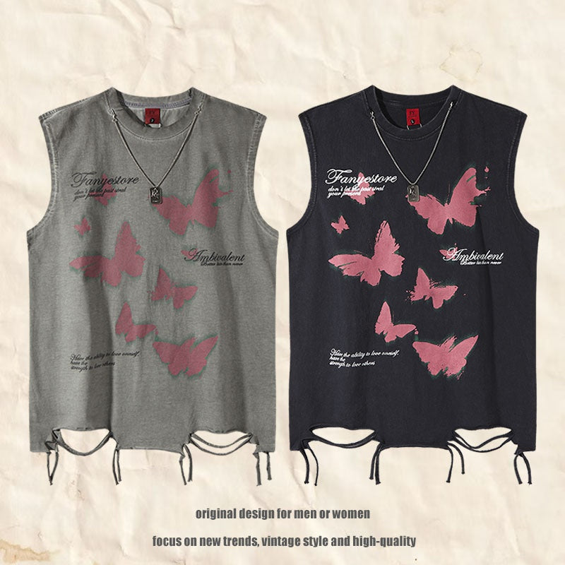 Harajuku Style Distressed Graffiti Butterfly Vest