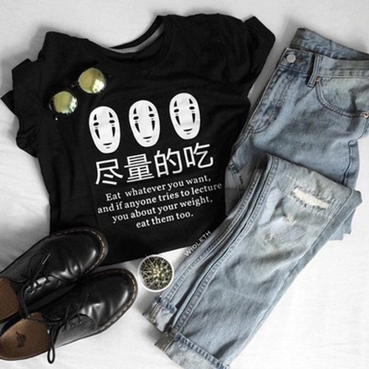 Funny Japanese Anime Eat Whatever You Want T-Shirt for Women