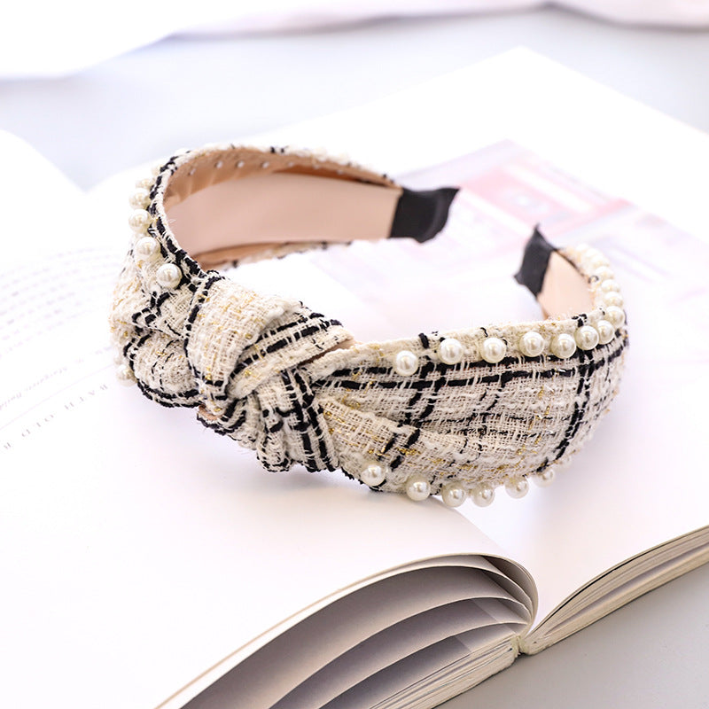 Nail Pearl Ethnic Plaid Hair Band