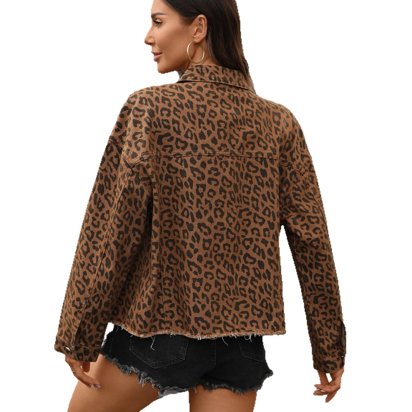 Loose Street Style Leopard Print Denim Short Jacket for Women