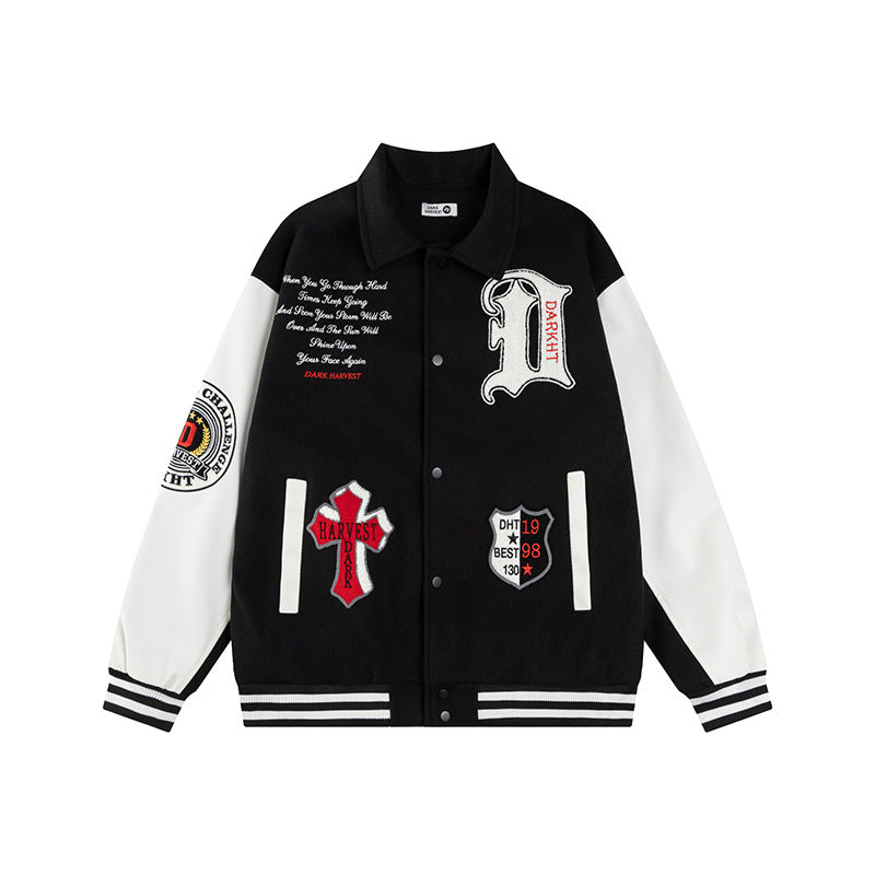 Varsity Jacket Casual Leather Sleeve Outerwear Couple Style