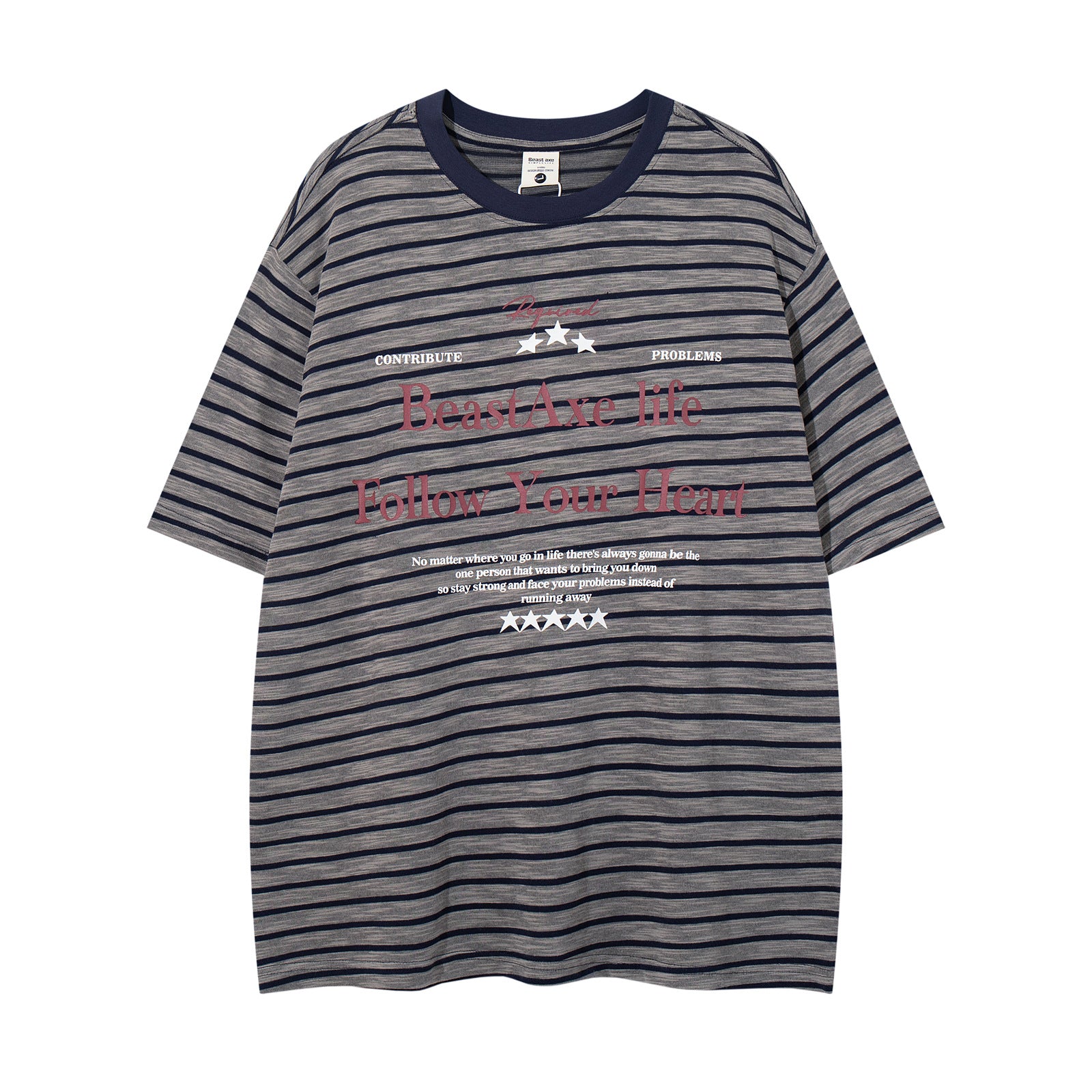 Stripe Letter Print Crew Neck T-Shirt