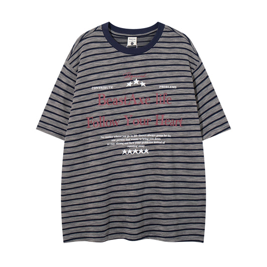 Stripe Letter Print Crew Neck T-Shirt