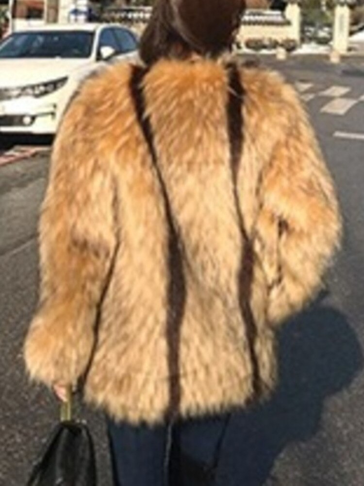 Harajuku Style Women's Faux Fur Coat with Pockets