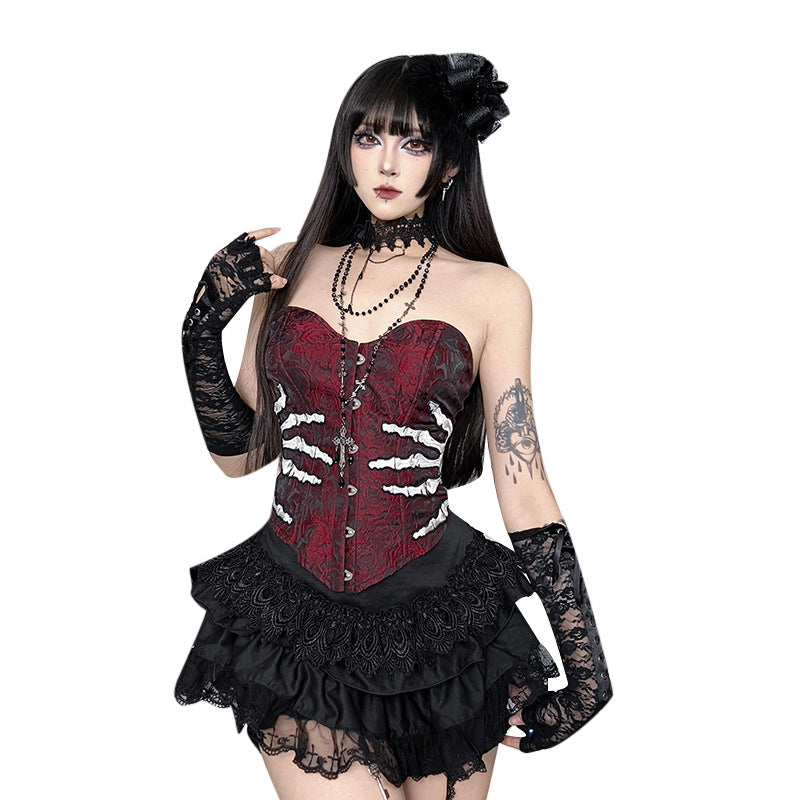 Embroidered Corset Gothic-Style Court Retro Jacquard Top