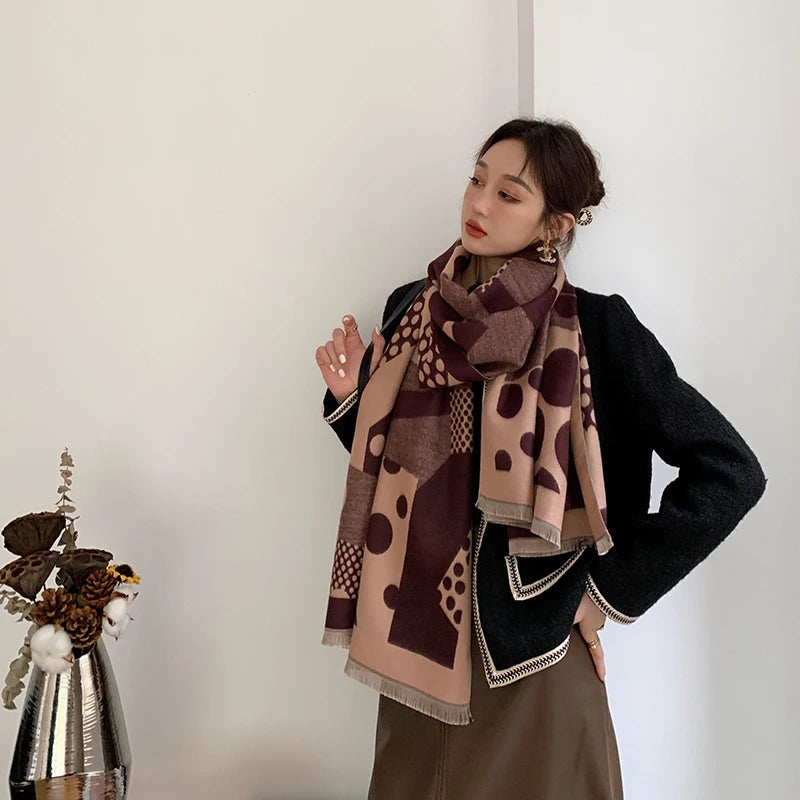 Harajuku Style Luxury Winter Scarf - Soft Cashmere Dot Print
