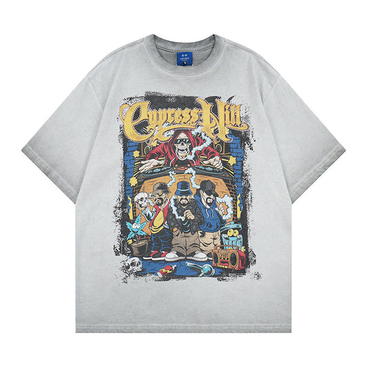 Hardcore Rock Band Short-Sleeved Tee — Harajuku Street Style Cotton Blend