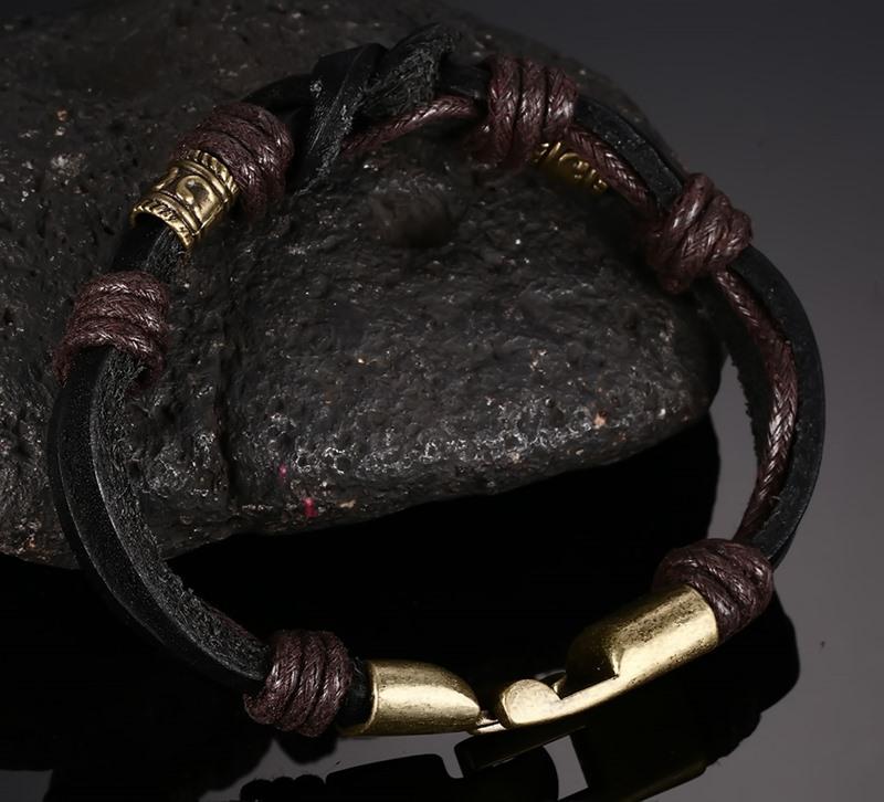 Harajuku Leather Bracelet with Bronze Alloy Buckle