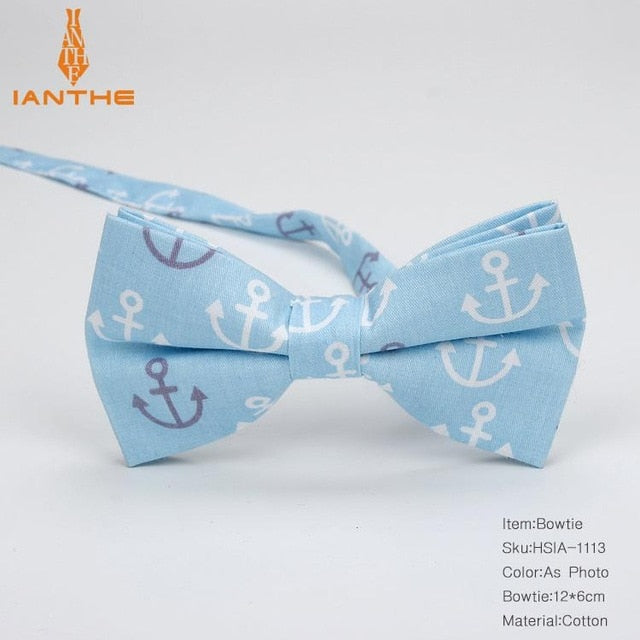 Cotton Vintage Anchor Print Bow Tie