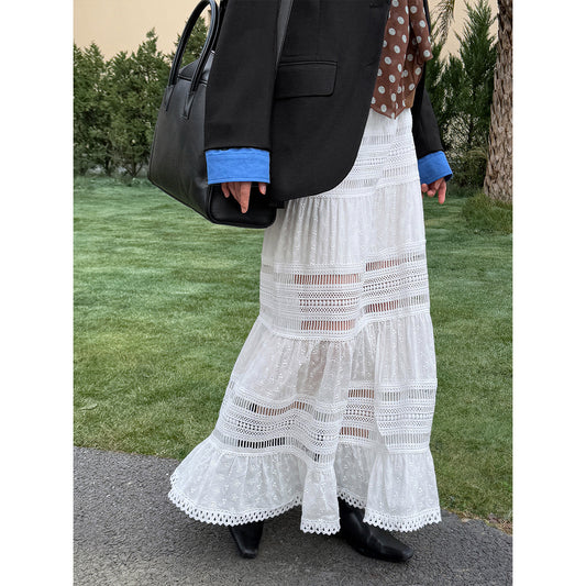 White Lace A-Line Skirt for Women - Harajuku Style