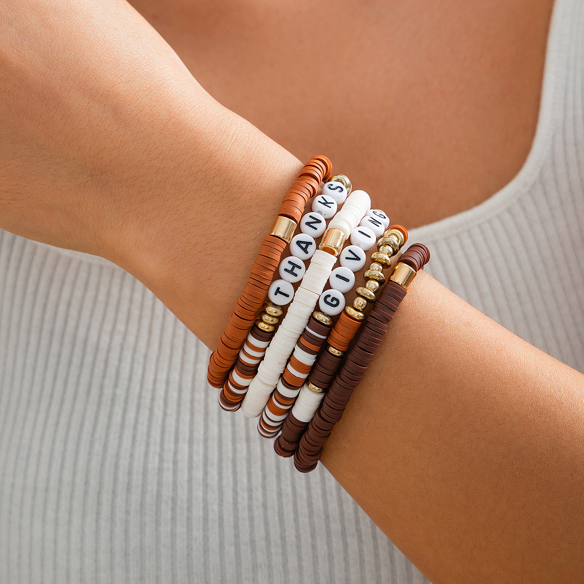 Playful Thanksgiving Letter Bracelet Set