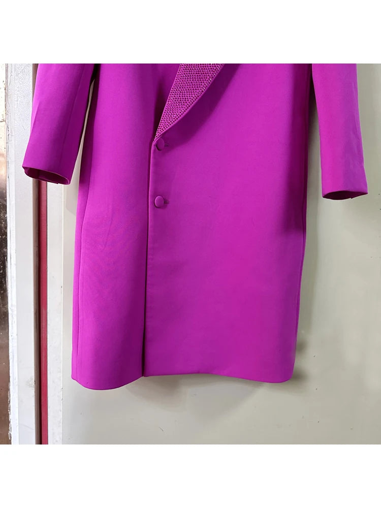 Harajuku Style Women's Long Blazer Coat with Beaded Collar