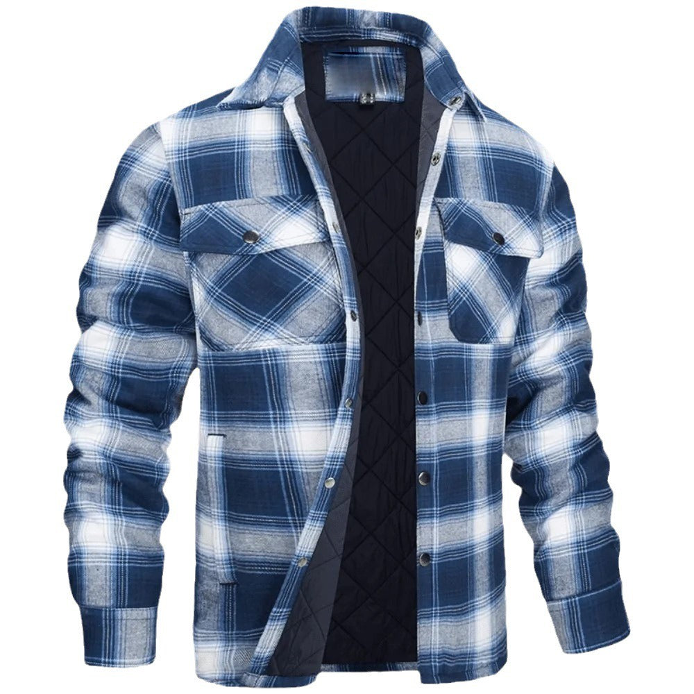 Thickened Plaid Long Sleeve Lapel Shirt Jacket for Men