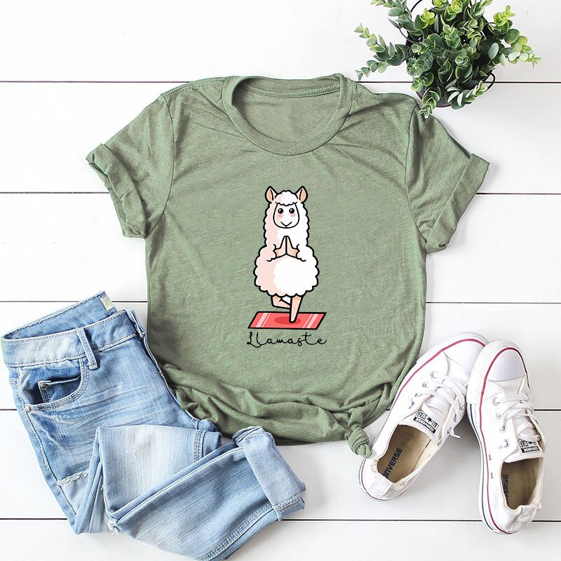 Summer Cotton T-Shirt for Women Plus Size 5XL White Cute Cartoon Sheep Graphic Tee